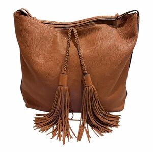 Rebecca Minkoff Brown Pebbled Leather Hobo Bag Tassel Fringe Boho